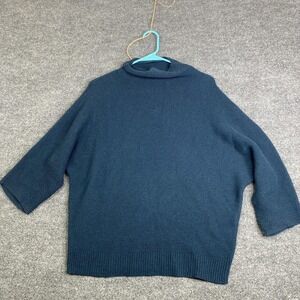 The Reset Sweater Womens XS Blue Wool Cashmere Mock Neck 3/4 Sleeve Boxy
